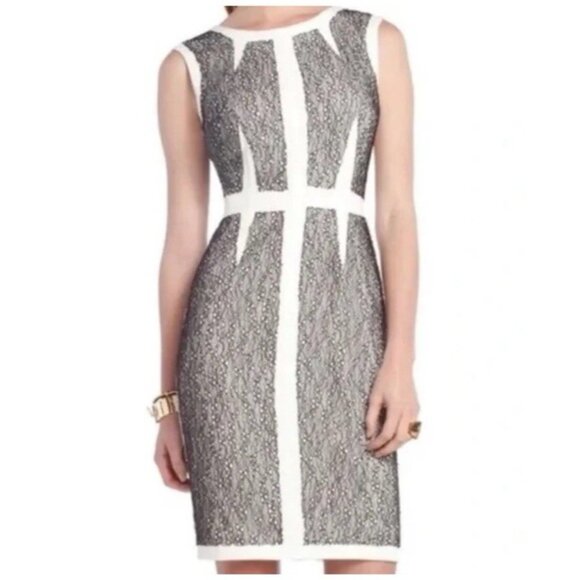 BCBGMaxAzria Rumor Dress 12 Ivory Black Stretch Sheath Sleeveless Career Church - Picture 12 of 15